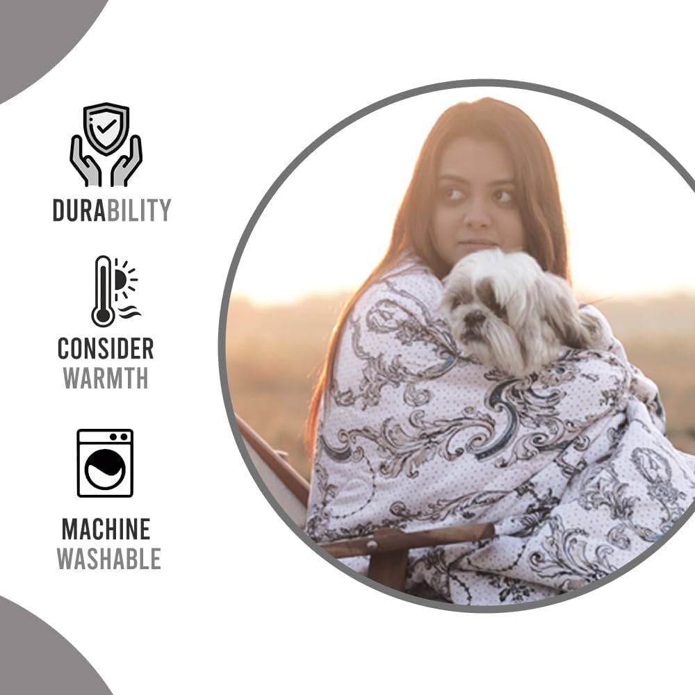 Divine Casa Microfibre Mild Winter 120 GSM Printed Reversible Single Bed Size Quilt Comforter Blanket - 