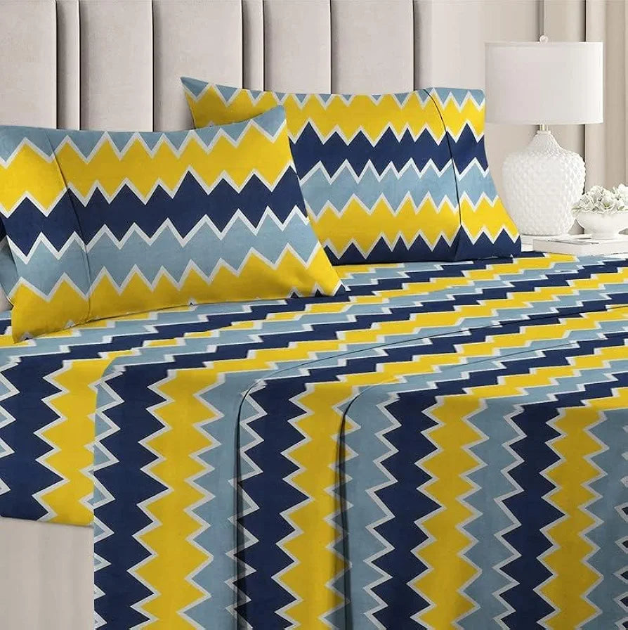 BSB HOME Premium Double Bedsheet with 2 Pillow Covers - 160 TC Supersoft Microfiber - Breathable & Wrinkle Free - 3 Pcs Set | Yellow and Blue