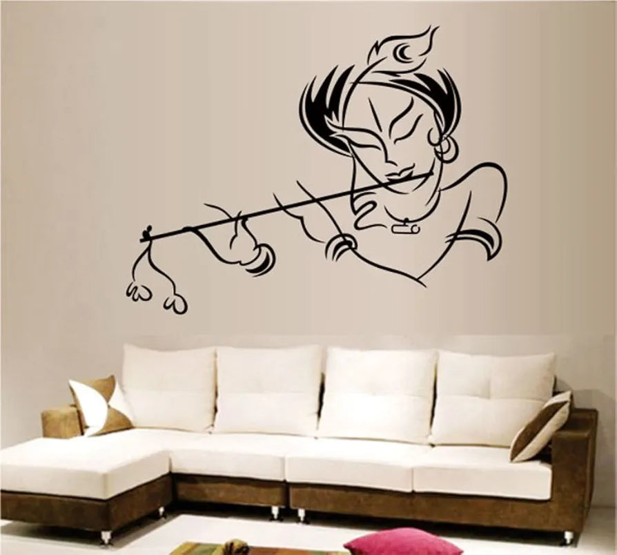 AH Decals Krishna Flute Playing Wall Sticker PVC Vinyl for Home Living Room Wall Decor 27.55 x 19.68 x 19.68 Inches, Black-Self-Adhesive