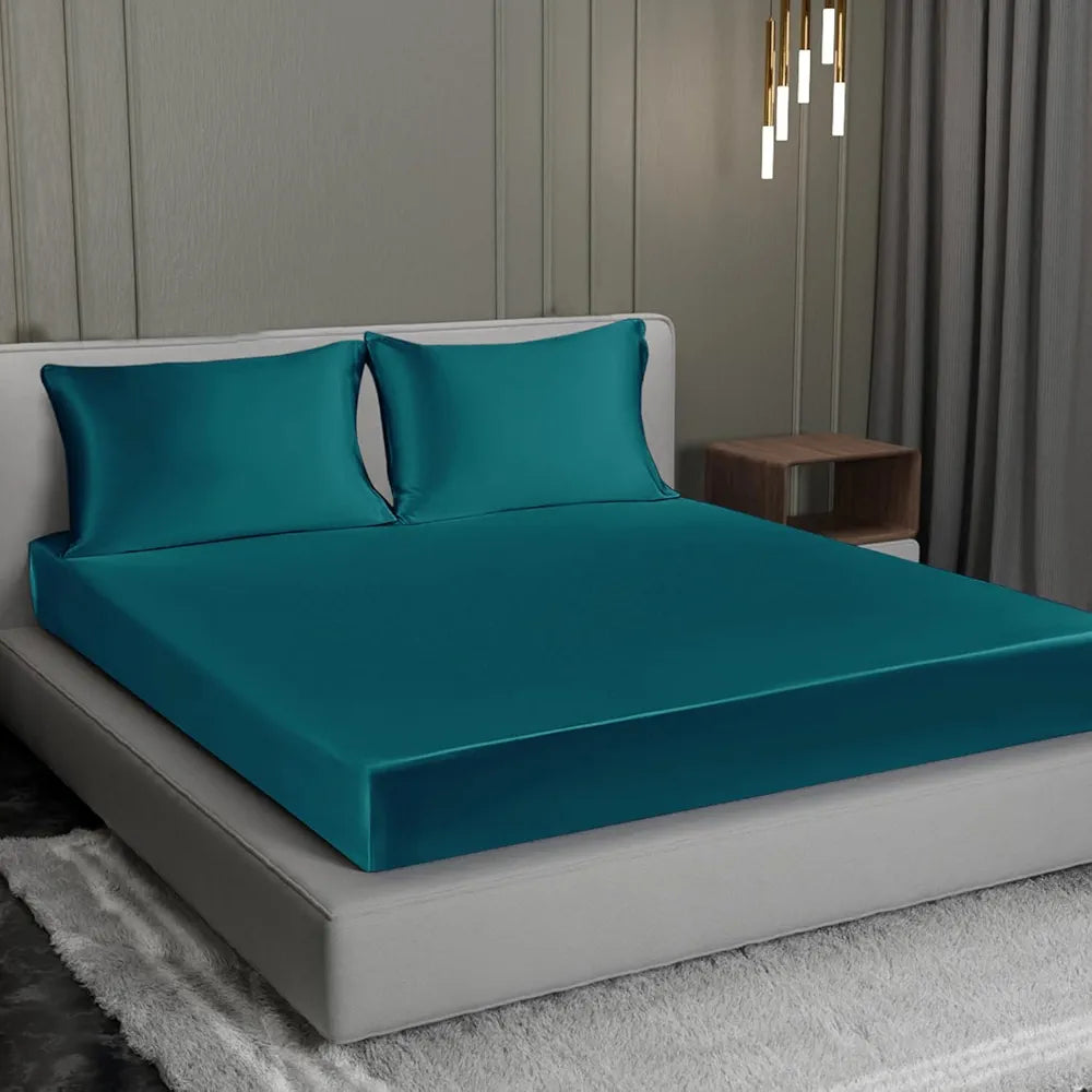 Cloth Fusion Satin Elastic Fitted Bedsheet for Double Bed King Size, Luxury Elastic Bedsheets for King Size Bed with 2 Pillow Covers | H603 | 280 TC