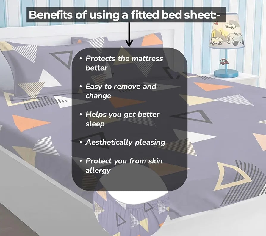 HOMEKART Premium Cotton Elastic Fitted Bedsheets with 2 King Size Pillow Covers Double Bed with All Around Elastic Supersoft Size - 72 x 78 +10 inches Abstract Blue and Orange 200 tc - 220 tc