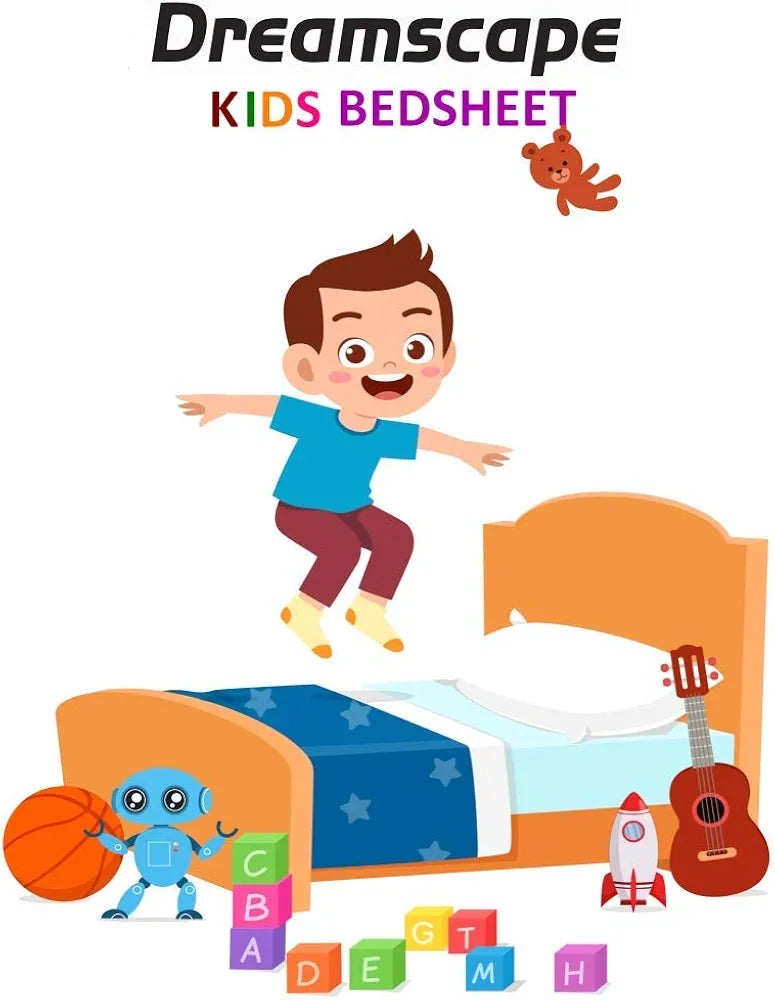Dreamscape 100% Cotton Bedsheets For Kids Single Bed Cotton, 144Tc Abstract Blue Kids Single Bedsheet With Pillow Cover , 144 tc