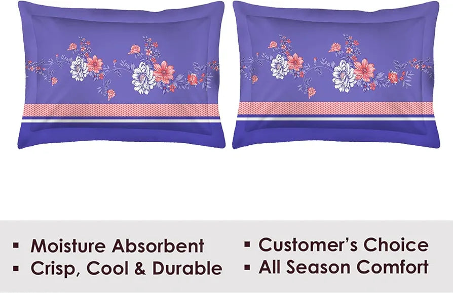 Layers Pavia 100% Cotton Bedsheet Set for All Seasons - Lightweight, Moisture Absorbent, Machine Washable & Easy to Care - Gift for Housewarming & More - 104 TC - Queen Size 