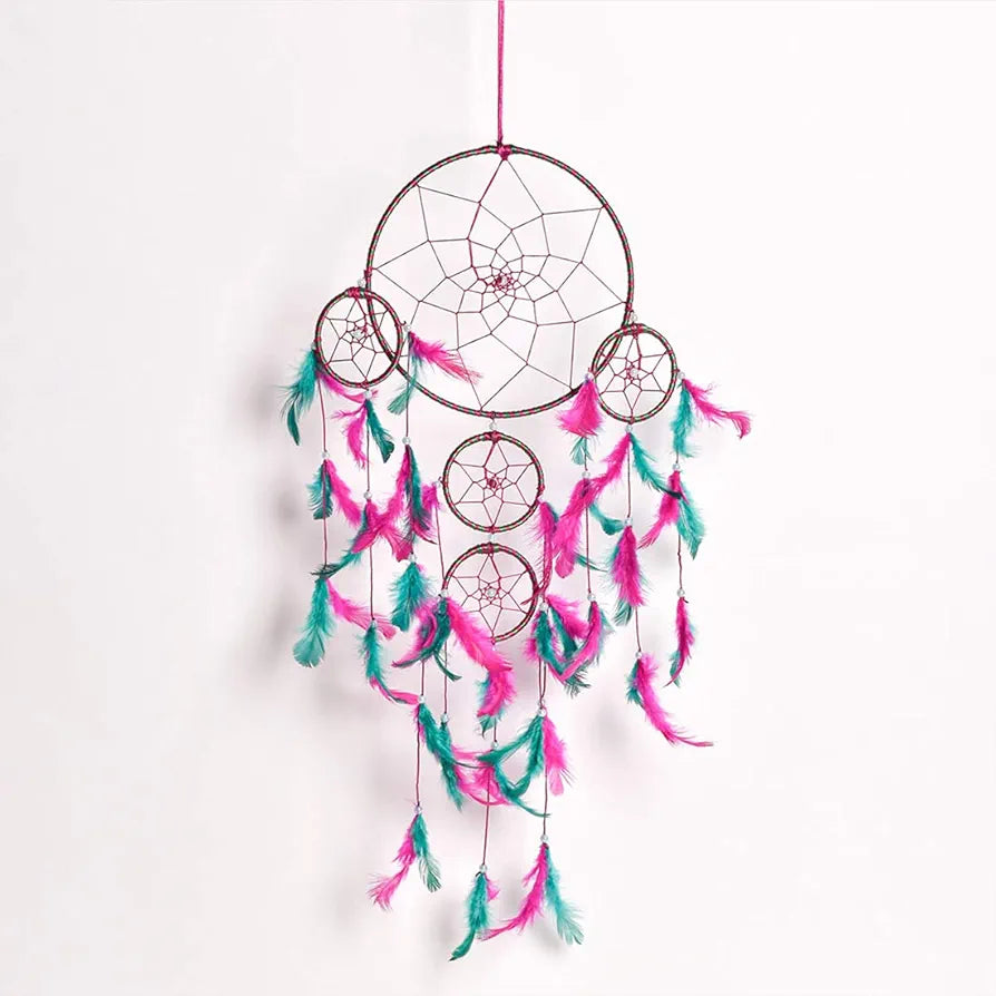 DULI Dream Catcher Traditional Indian Dreamcatcher Wall Art for Bedrooms, Home Wall, Hanging Design, Height 75 cm ,Metal, Feathers Dreamcatcher 