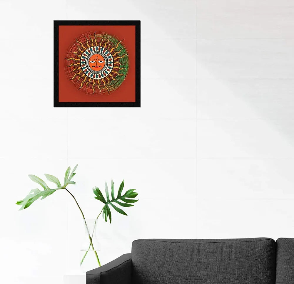ArtX Paper Sun Madhubani Art Painting, Sun Painting Vastu Wall Art, Photo Frame, Multicolor, Traditional, 13X13 in, Set of 1