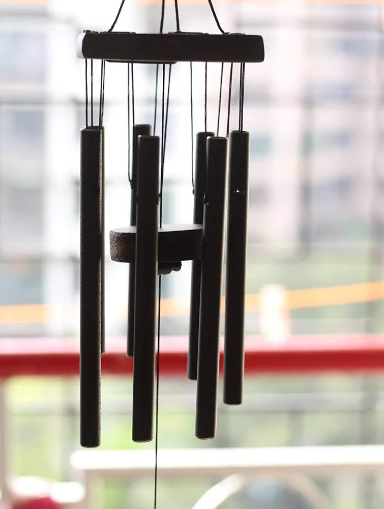 Lilone 7 Pipe Black Wind Chimes for Home Positive Energy | Windchimes for Balcony Bedroom with Sweet Sound | 60 cm Long