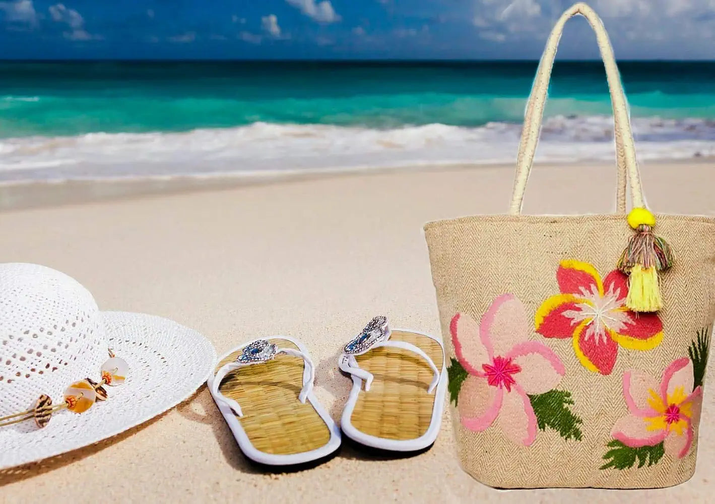 ASTRID Embroidered Floral Jute Tote Bag for Women and Girls with Zip, Tassels, Internal Zipper And Completely Biodegradable