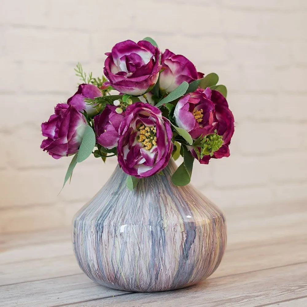 BEHOMA Metal Oval Flower Vase for Home Decor Bedroom Living Room Office Wedding|Table Decorative Item for Festivals Birthday Off Multicolour Cosmic Large 1Pc