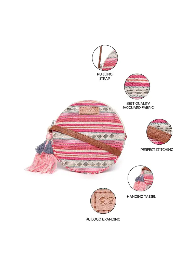 ASTRID Round Textured Sling Bag For Girls With Zip