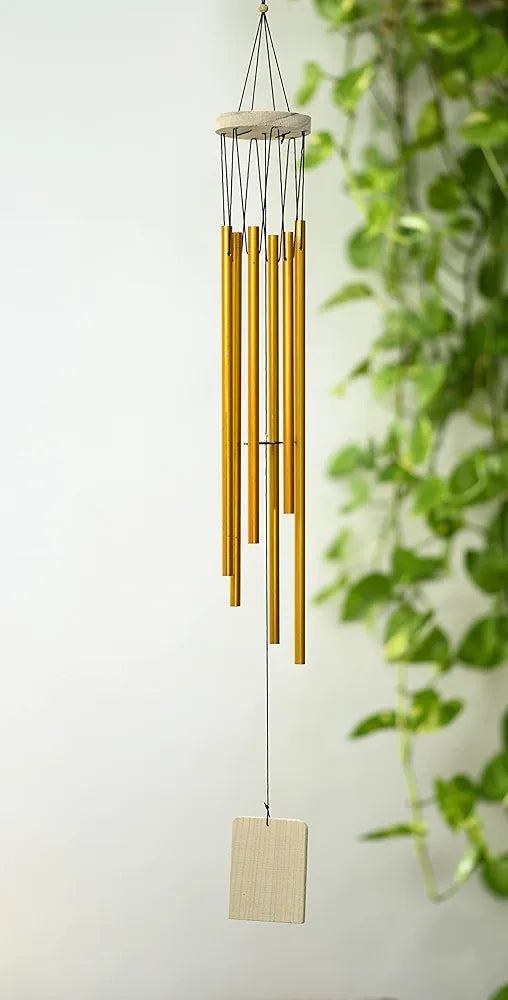 Tej Gifts Feng Shui Metal Wind Chime with 6 Golden Pipes – Positive Energy Good Luck Chime for Home, Balcony & Garden – Decorative Indoor/Outdoor Hanging Bell