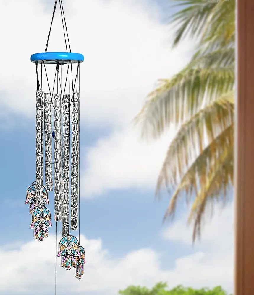 ZAICUS Hamsa Hand Wind Chime – 23-Inch Metal Wind Chimes for Home Décor, Protection & Positive Energy – Hanging Bells for Balcony, Garden & Outdoor Spaces