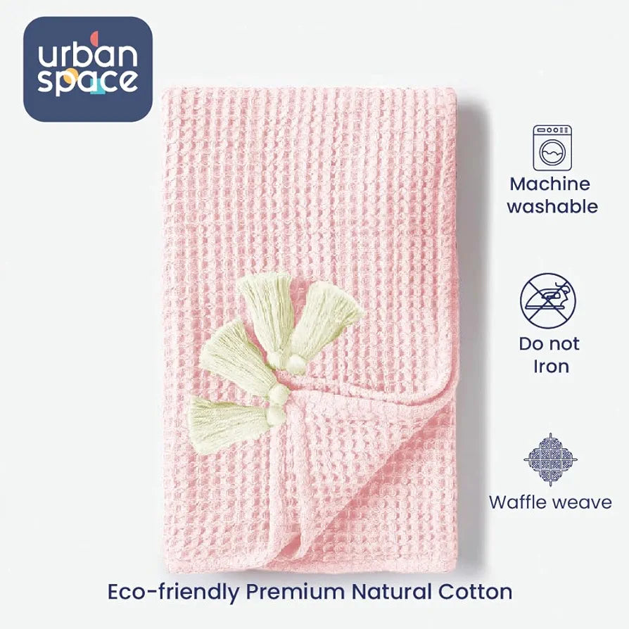 Urban Space 100% Cotton Waffle Throw Blanket, Soft Decorative Throw for Living Room, Sofa, Chair and Couch, Handmade,Reversible and Breathable Throw with Tassels 