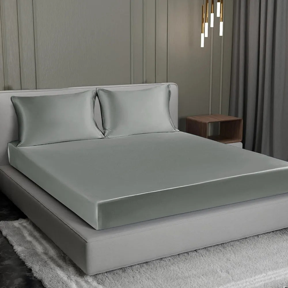 Cloth Fusion Satin Elastic Fitted Bedsheets Double Bed, Luxury Queen Size Bed Sheet with 2 Pillow Covers | H603 | 280 TC