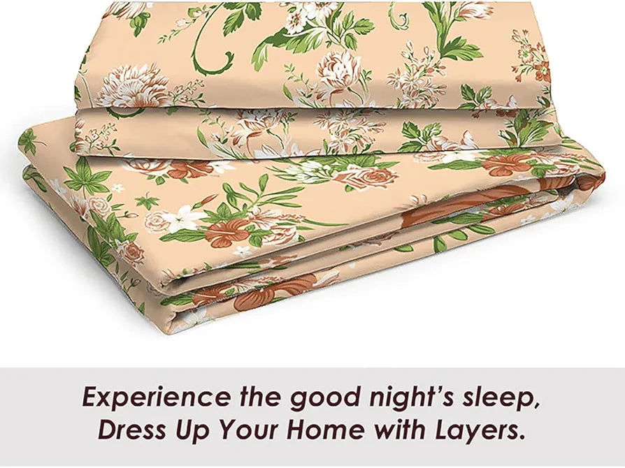 Layers Tivoli 100% Cotton Bedsheet Set for All Seasons - Lightweight, Moisture Absorbent, Machine Washable & Easy to Care - Gift for Housewarming & More - 104 TC - Queen Size 