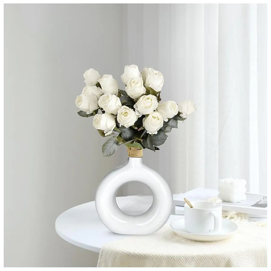 VERVENIX Set of 12 Artificial Rose Flower Bunches for Vase  – Premium Decorative Gift Items for Living Room, Bedroom, Wedding, Party, and Events 