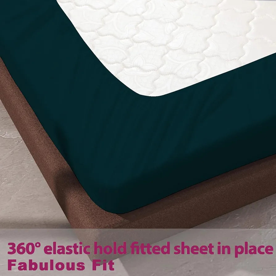 Trance Home Linen 100% Cotton 78x60 inch Queen Elastic Fitted Bedsheet | 400TC Premium Queen Double Bed Size Plain Fitted Elastic Bed Sheet with 2 Pillow Covers 