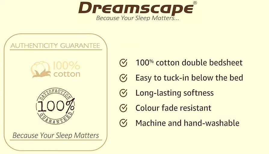 Dreamscape 100% Cotton King Fitted Floral Bedsheet With 2 Pillow Covers - 