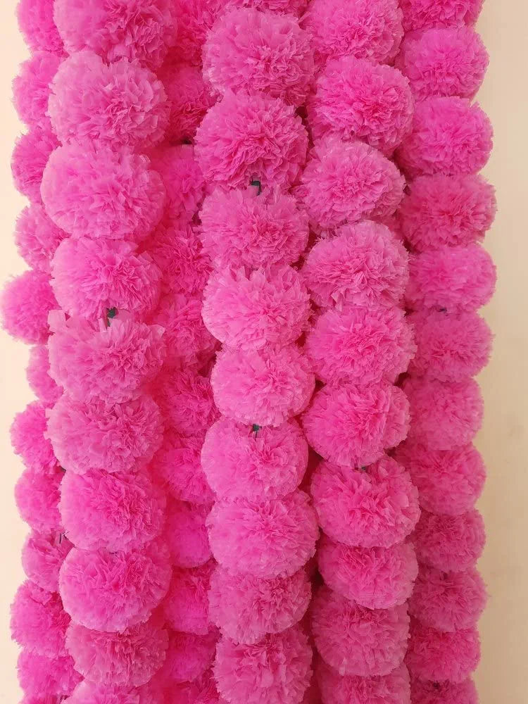 ABHAAS Artificial Marigold Fluffy Flowers for Decoration Garlands for Decoration Pooja Room Toran Indian genda phool for Wedding Festivals Diwali pongal /4.7 Feet/Set of 5 Mala 