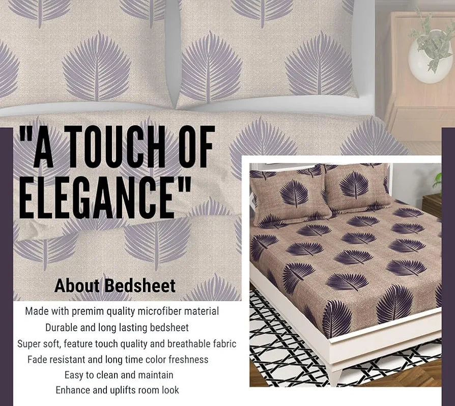 Ultra Super Soft Cotton Feel Microfiber Double Bedsheet with Two Pillow Covers for Your Bedroom  -Brown