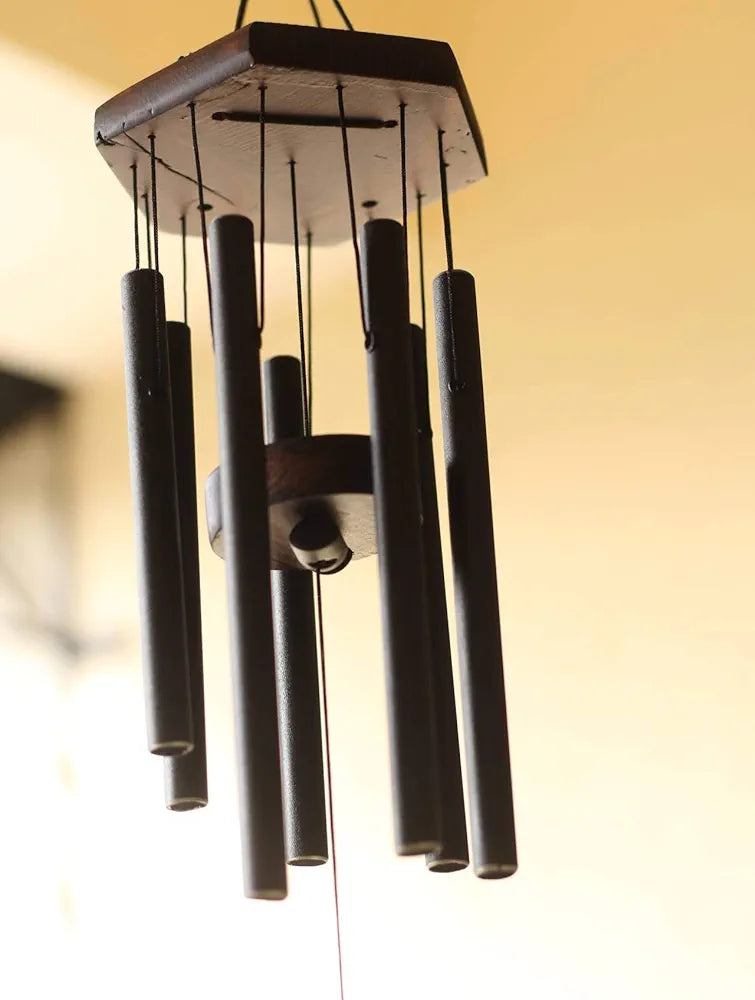 Lilone 7 Pipe Black Wind Chimes for Home Positive Energy | Windchimes for Balcony Bedroom with Sweet Sound | 60 cm Long