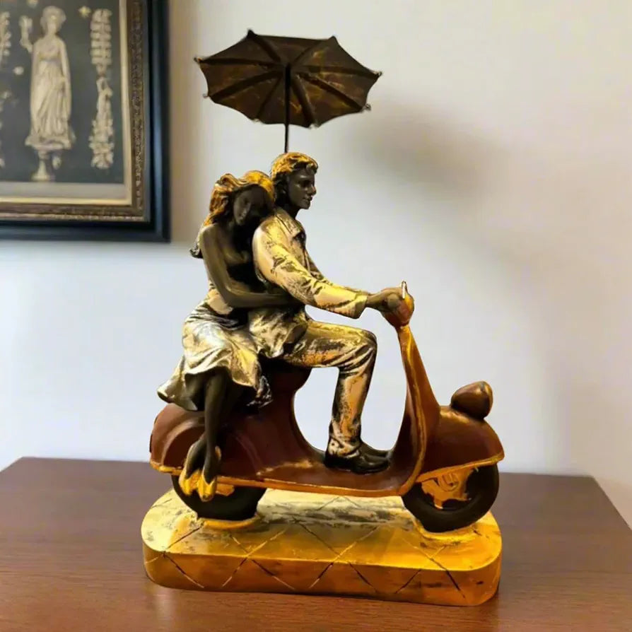 ALILA Home Decoration Scooter Romantic Love Couple Statue Showpiece for Birthday Gift Valentineday Home Living Room Decor Interior Idol, 11 Inch