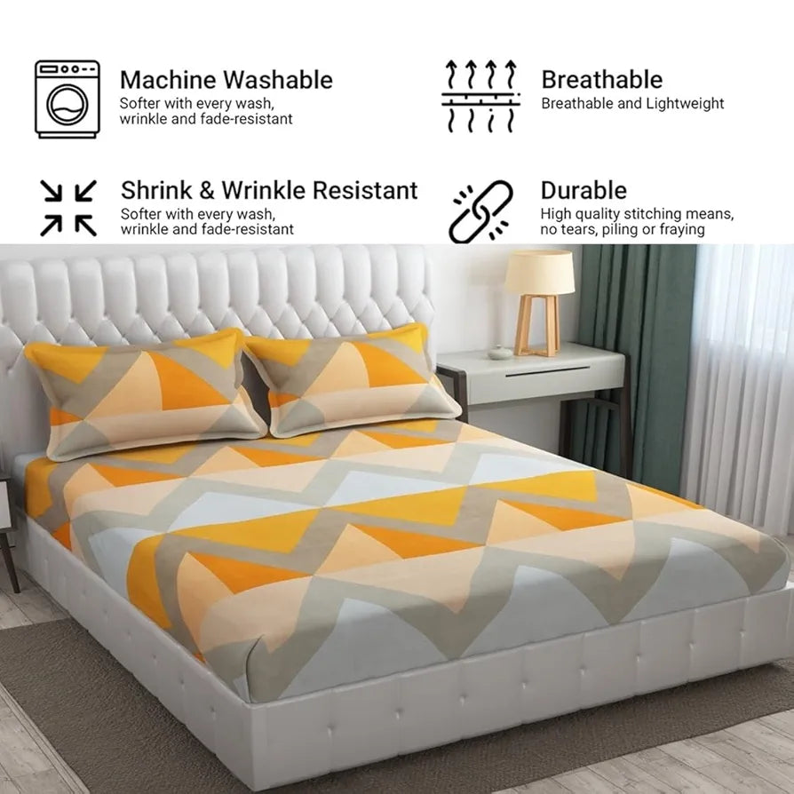 FRESH FROM LOOM Double Bed Floral Design Microfiber King Bedsheet | Hypo-Allergenic Bedsheets/Bedcover | Wrinkle Free | 2 Pillow Covers Included , 144 TC