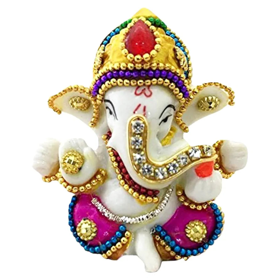 Karigaari India White Stone God Ganesha Car Dashboard Decor Statue | Hindu Idol God Ganesh Ganpati Decor Sculpture | Decorative Gift
