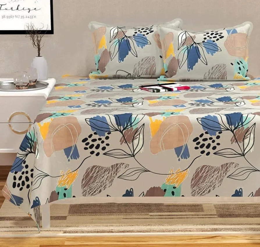 Floral Printed Cotton Feel Double Bedsheet with 2 Pillow Covers |200 Tc Soft, Breathable & Wrinkle-Free| Premium Printed Bedsheet for Home Bedroom 