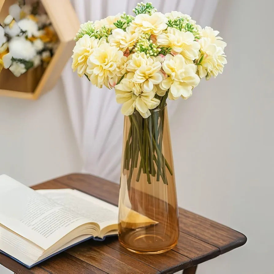 SATYAM KRAFT 1 Pcs Artificial Dahlia Flower Bunch – 7-Stem Faux Bouquet for Home, Office, Wedding & Party Decoration – Realistic Fabric Flower Arrangement  