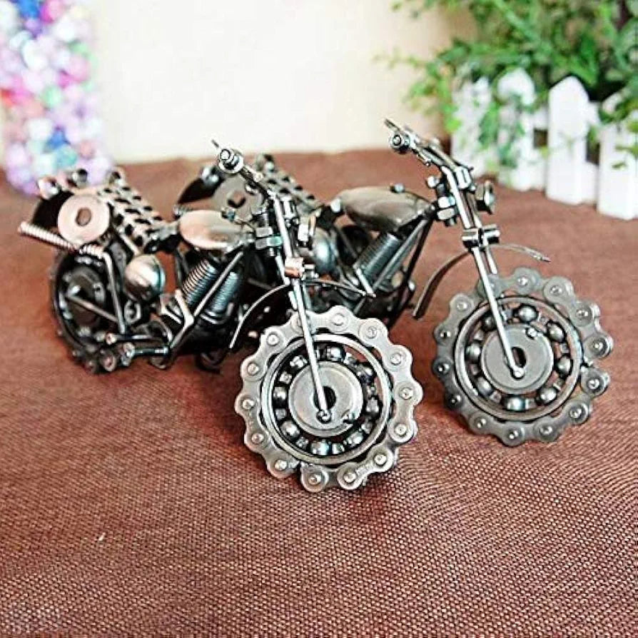CrazyCrafts Metal Motor Bike Miniature Showpiece, Large, Silver,H-12.5Cm