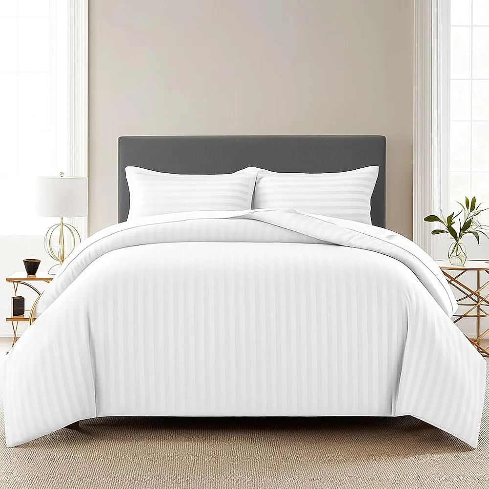Trance Home Linen Zippered 100% Cotton 200 TC Satin Stripe Queen Duvet Cover Quilt Cover Razai Comforter Cover with 2 Pillow Covers 