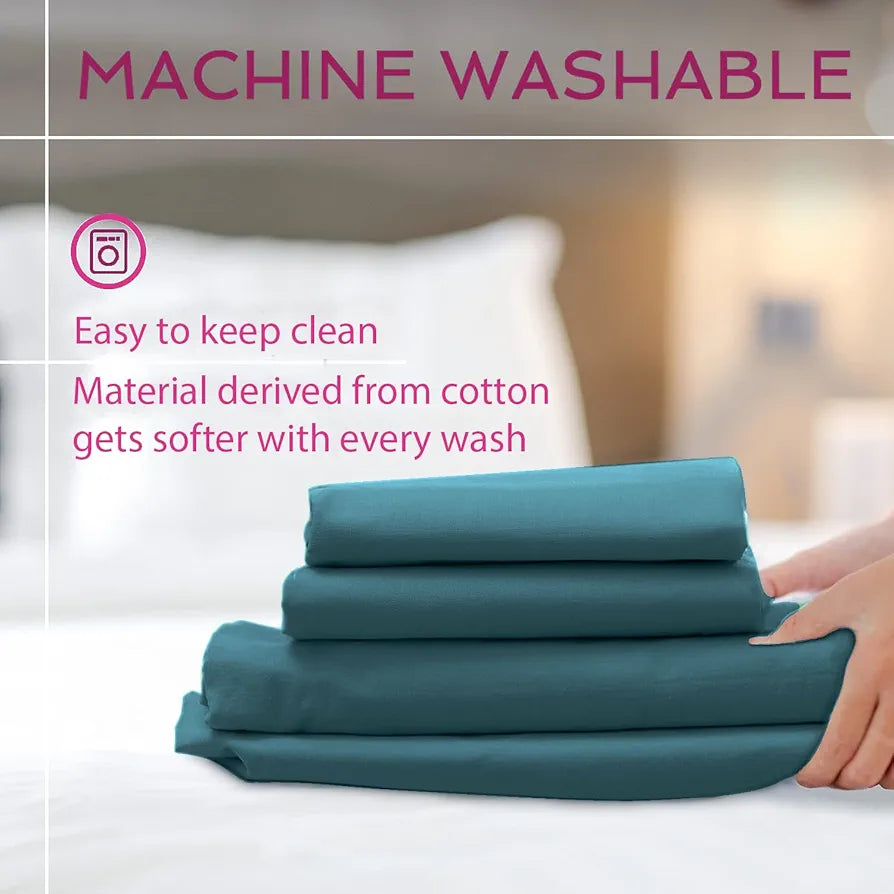 Trance Home Linen Premium 300 TC Pure 100% Cotton Queen Fitted Bedsheet with 2 Pillow Solid Covers 