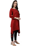 Janasya Women's Maroon Dobby Cotton Solid Handkerchief Tunic