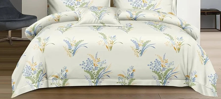 THE HOME STYLE Cotton Printed All Around Elastic Fitted Full Length Single Bed Bedsheet with 1 Pillow Cover II 170 GSM, 