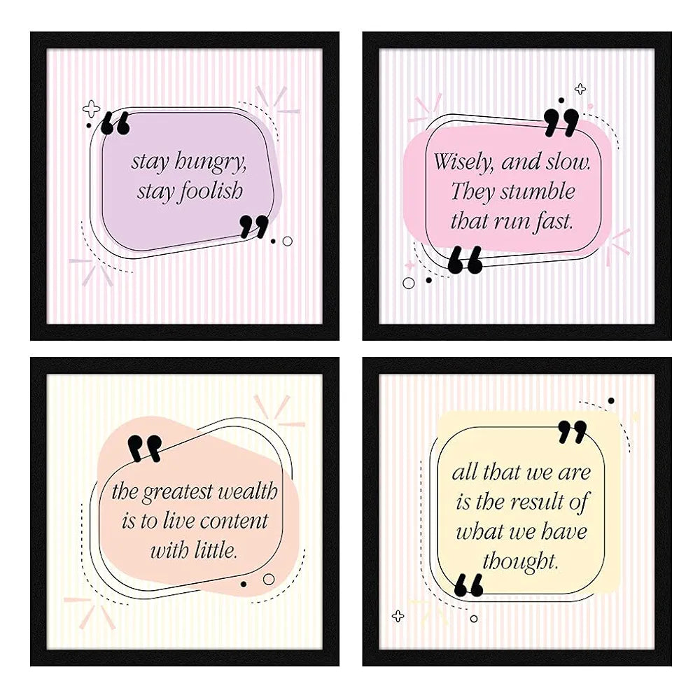 ArtX Paper Motivational Quotes Stay Hungry Stay Foolish Wall Art Painting, For Home Office Decor 20 X 20 inches , 10.0 X 10.0 each, Multicolor Posters With Frame, Set of 4