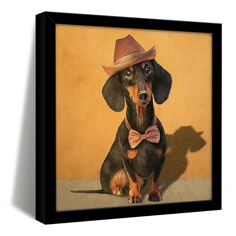 ArtX Black Dog Oil Paint Big Canvas Painting For Bedroom and Living Room With Frame, Multicolour, Square, 24.0 x 24.0 inch, 2x2 Feet, Set Of 1