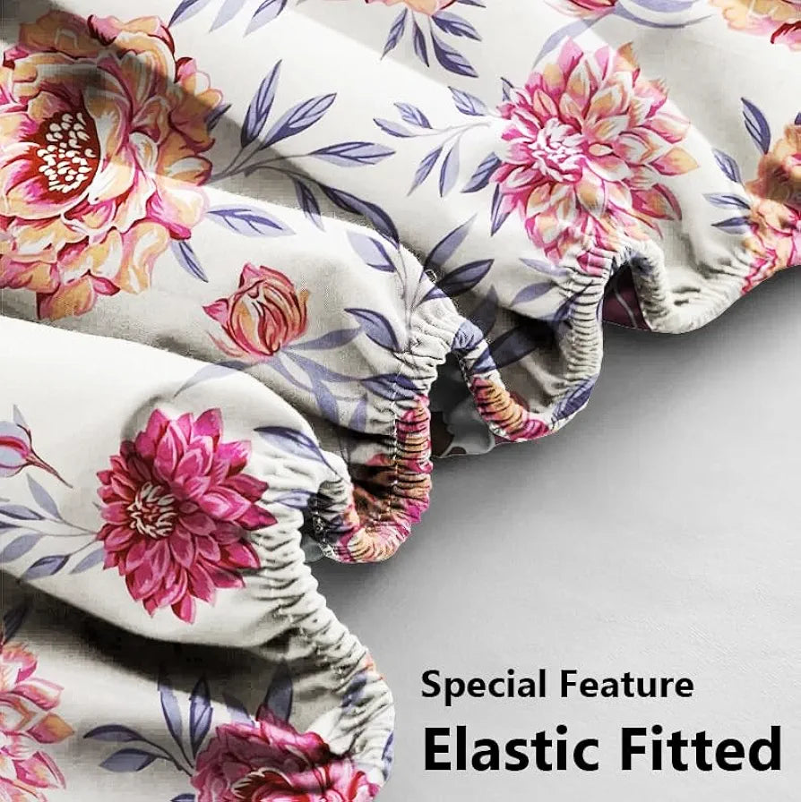 Waterproof Fitted Bedsheet for King Size 78x72+10 inch | Leakproof, Noiseless, Skin-Friendly | Elastic Bed Sheet with 2 Pillow Covers | Dustproof & Breathable -Pink & White