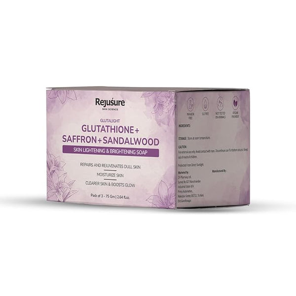 Rejusure Glutathione, Saffron & Sandalwood Soap - 75 Gms Each | Pack o