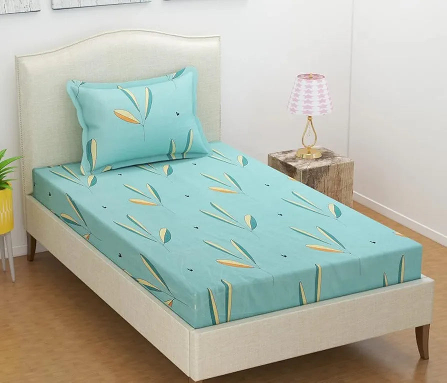 BSB HOME Premium Cotton Feel Single Bedsheet with One Pillow Cover for Coat/Diwan/ 4x6 Bed 180 Tc 