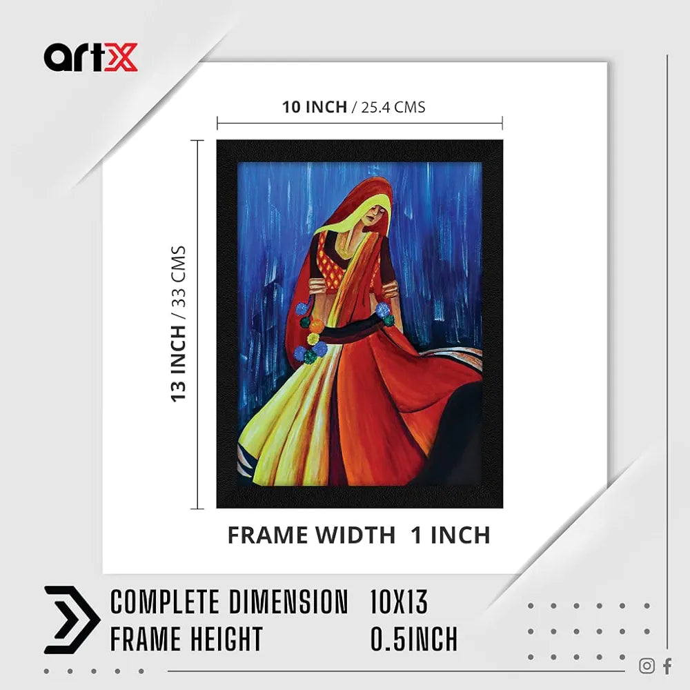ArtX Paper Indian Village Women Frame Wall Art Painting, Multicolor, Abstract, 10X13 inches, Set of 1