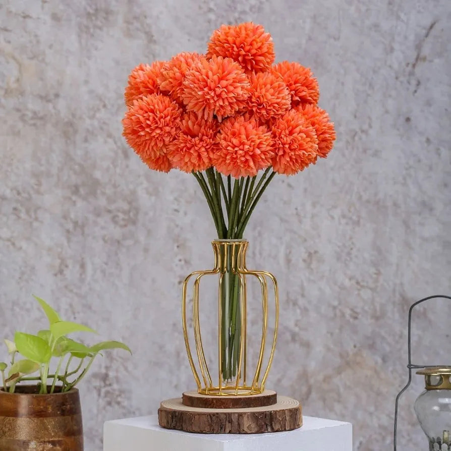 SATYAM KRAFT 5 Pcs Artificial Chrysanthemum Hydrangea Ball Flower Sticks for Home, Office, Bedroom, Balcony, Living Room, Wedding & Craft Decoration  