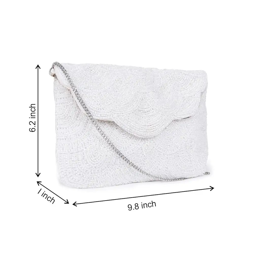 ASTRID Women's White Pearl Beaded Party Sling Bag 