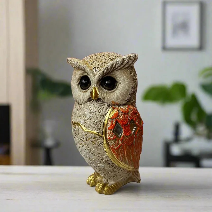 ALILA 5 Inches Owl Statue For Good Luck Ii Aesthetic Resin Owl Art Figure Showpiece 5 Inch Feng Shui & Vastu Evil Eye Showpiece Home Decor, Fantasy, Small,Ivory