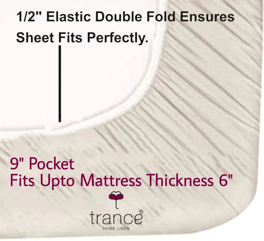 Trance Home Linen Premium 300 Tc Pure 100% Cotton Solid Single Size Fitted Bedsheet with 1 Pillow Cover,Small Single