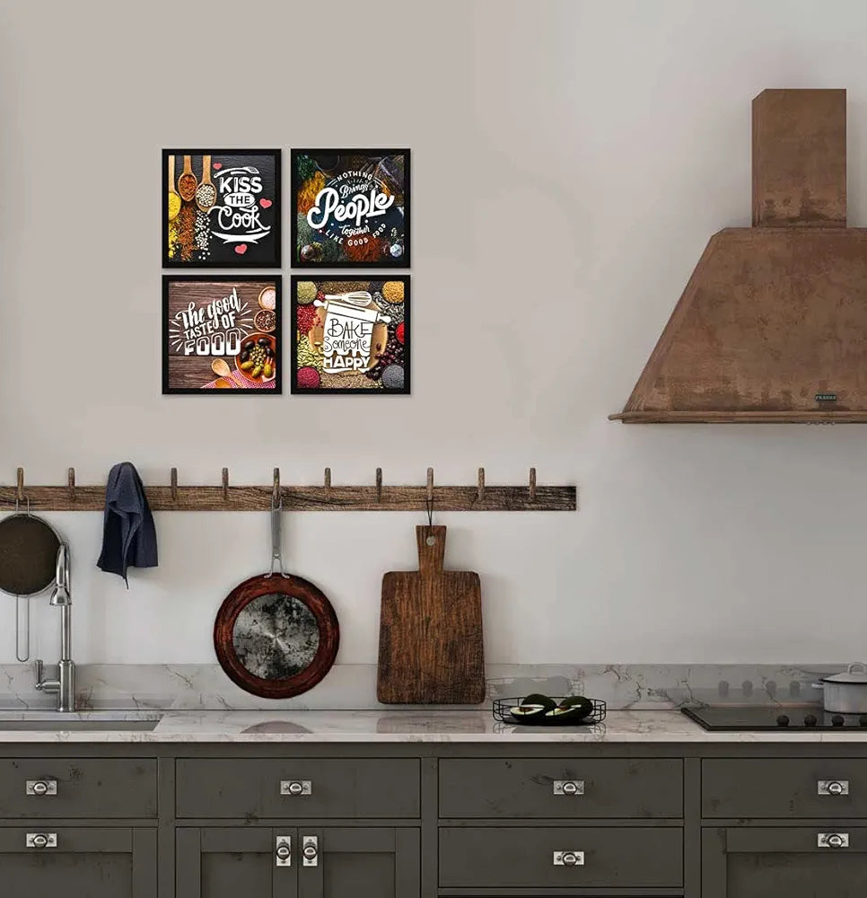 ArtX Kitchen Spices Motivational Funny Quotes, Wall Art Painting Framed Posters, 20 X 20 inches, 10.0 X 10.0 inches Each, Multicolor, Synthetic Wood, Set of 4 