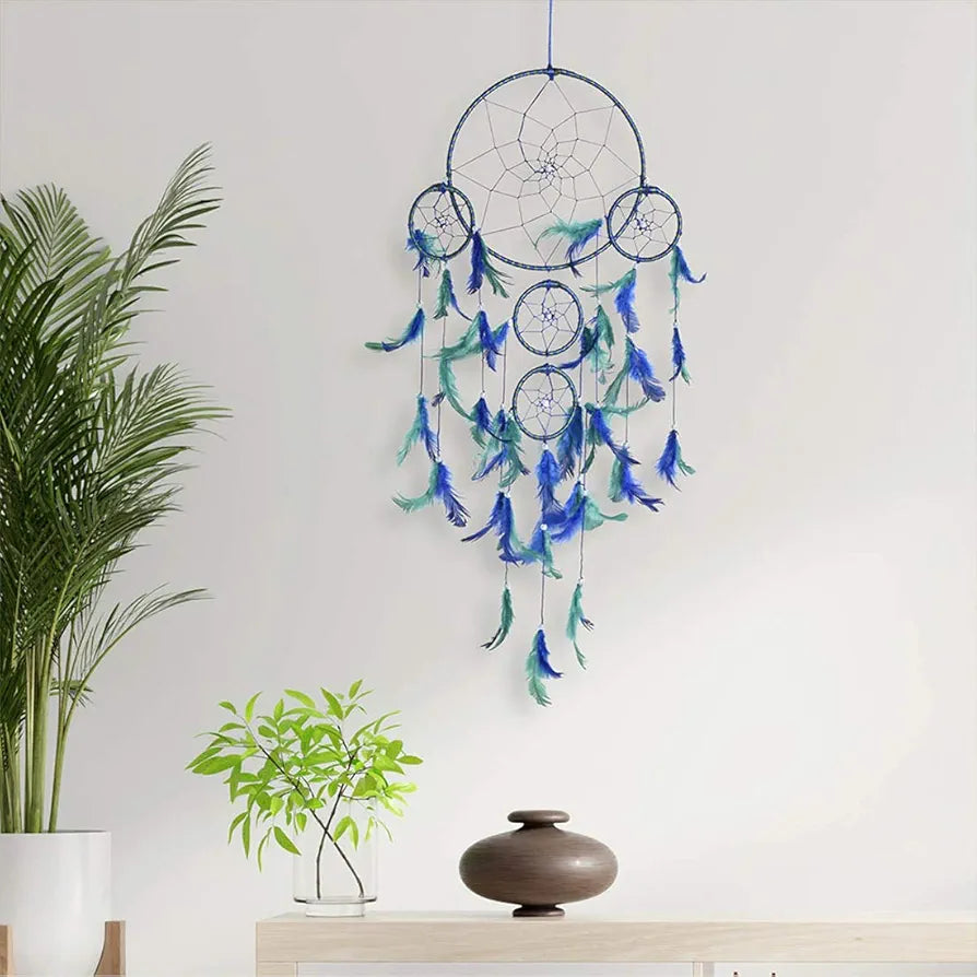 DULI Dream Catcher Traditional Indian Dreamcatcher Wall Art for Bedrooms, Home Wall, Hanging Design, Height 75 cm ,Metal, Feathers Dreamcatcher 