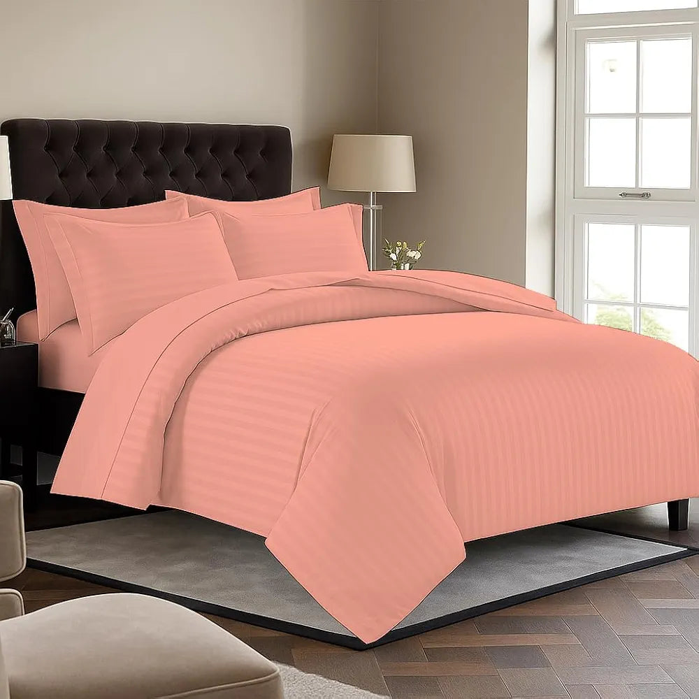 Trance Home Linen Zippered 100% Cotton 200 TC Satin Stripe Queen Duvet Cover Quilt Cover Razai Comforter Cover with 2 Pillow Covers 