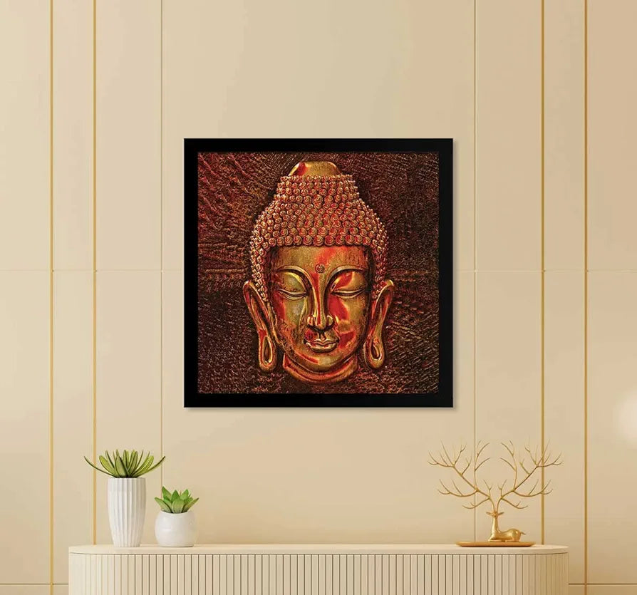 ArtX Golden Buddha Big Canvas Painting For Living Room With Frame, Multicolour, Square, 24.0 x 24.0 inch, 2x2 Feet, Set Of 1