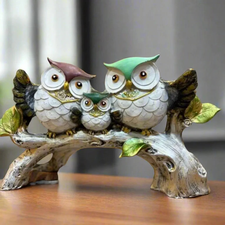 ALILA Elegant Owl Family Set Birds Tree Statue Showpiece for Good Luck Home & Living Room Decor Family Bonding Sculpture Unique Gift for Parents, Anniversary & Housewarming, 6 inches