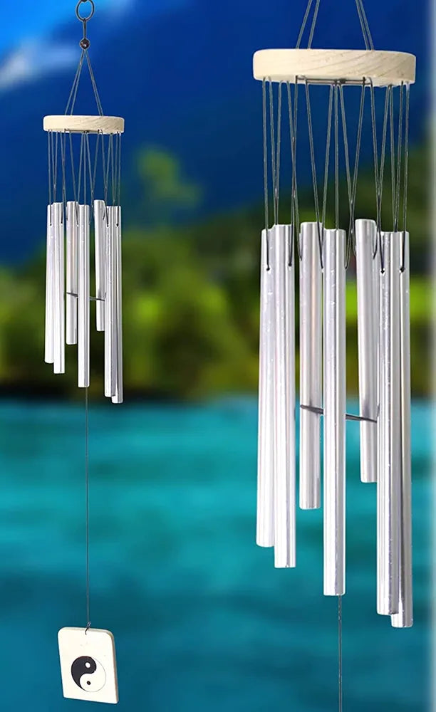 KharidoLive Aluminium 7 Pipe Silver Wind Chimes For Home Positive Energy | Home Decor Item | 24 Inch Long 